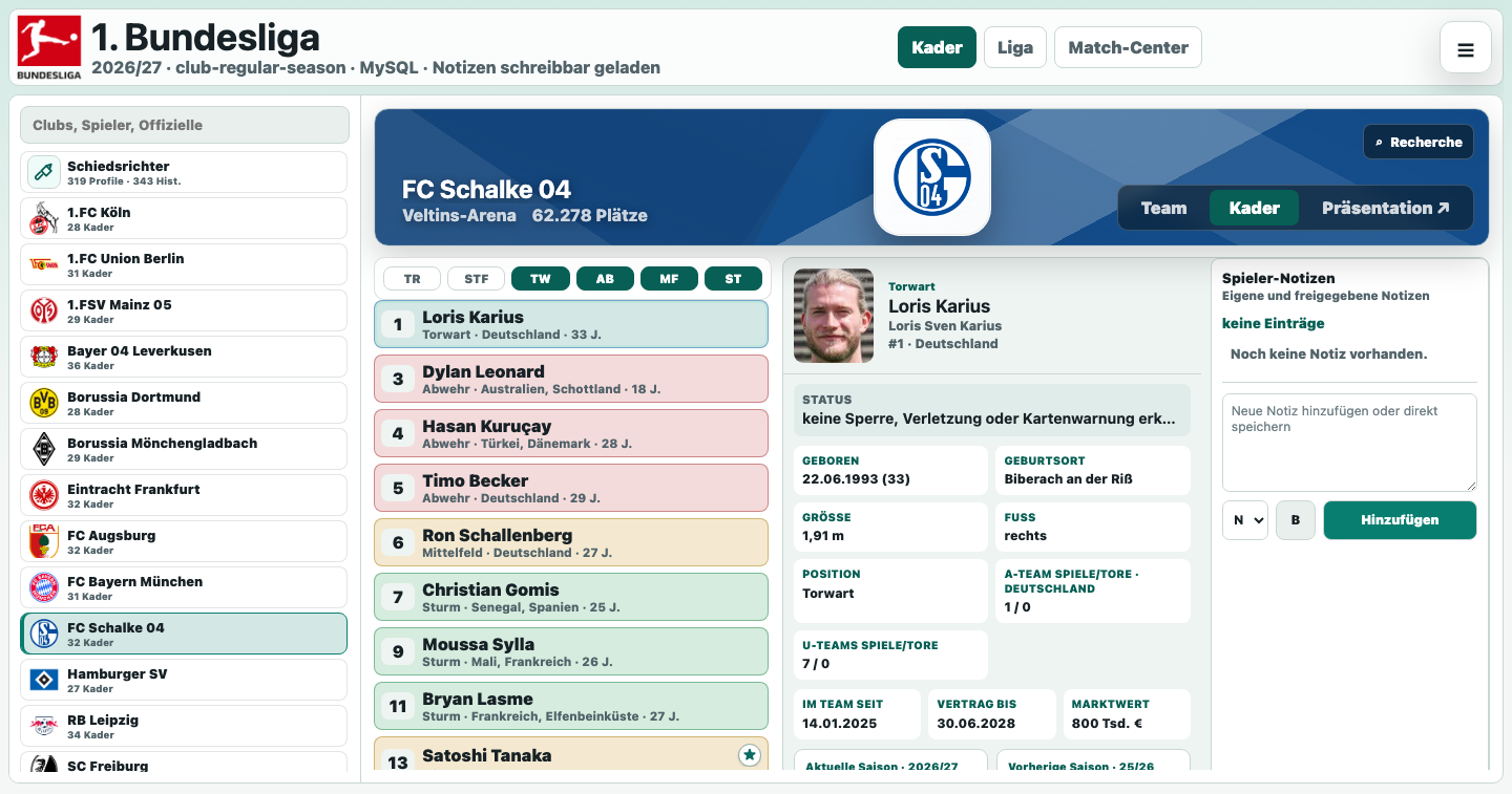 Echte Schalke-Kaderansicht im Hellmodus